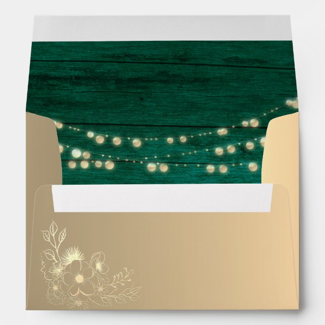 Emerald Wood and Lights Wedding Envelope (Back (Bottom))