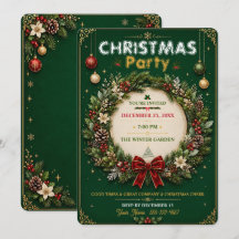 Emerald Wreath Christmas Party Invitation