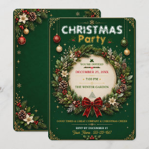 Emerald Wreath Christmas Party Invitation
