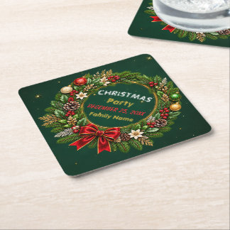 Emerald Wreath Christmas Party Paper Coaster