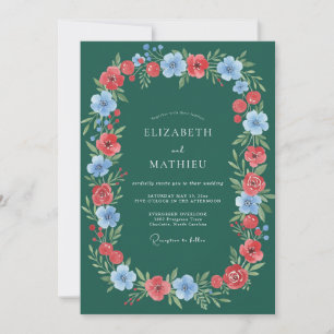 Emerald Wreath Floral Romance Wedding Invitation