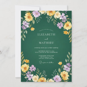 Emerald Yellow Watercolor Floral Wedding Invitation