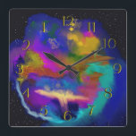 Emergence of Colours Backward Clock<br><div class="desc">These dramatic clocks add a touch of flair to your decor. This one is from an abstract in a riot of bright colours to cheer up any room. Counter clockwise numbers for people who are always short on time - or just for people who like to be a bit different!...</div>