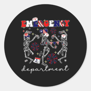 Emergency 4th Of July Department Skeleton Dancing Classic Round Sticker