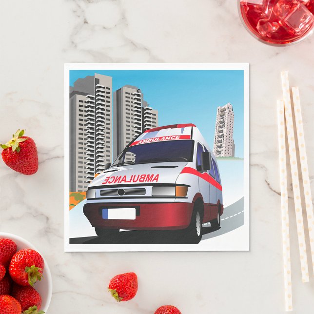 Emergency Ambulance in Cityscape Medical Rescue  Napkin (Creator Uploaded)