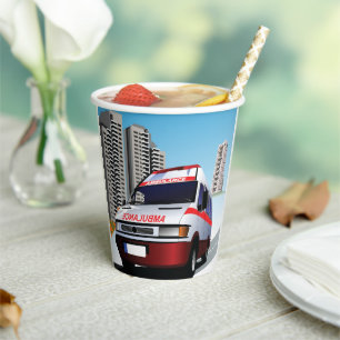 Emergency Ambulance in Cityscape Medical Rescue  Paper Cups