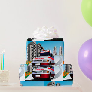 Emergency Ambulance in Cityscape Medical Rescue  Wrapping Paper