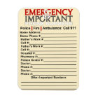 Emergency and Important phone numbers 3"x4" magnet