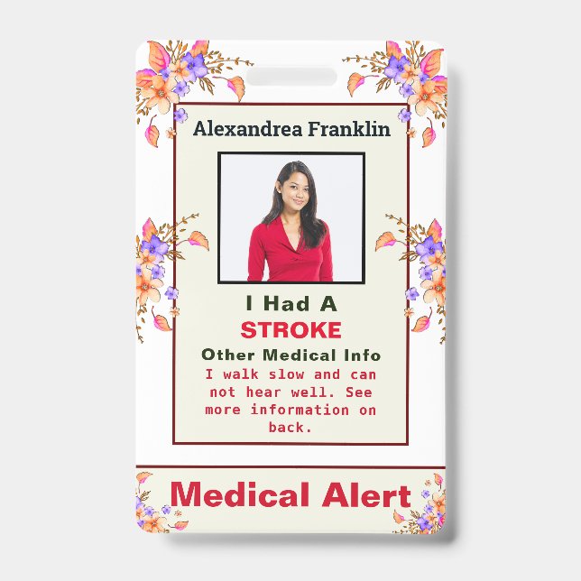 Emergency Contact Alert Medical Illness ID  Badge (Front)