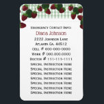 Emergency Contact: Babysitter Premium Magnet<br><div class="desc">Strawberry and gingham: Emergency Contact information magnet for babysitter.</div>