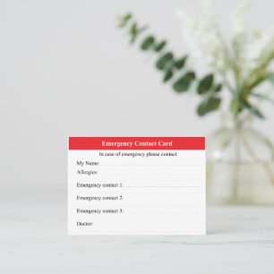 Emergency Contact Business Card