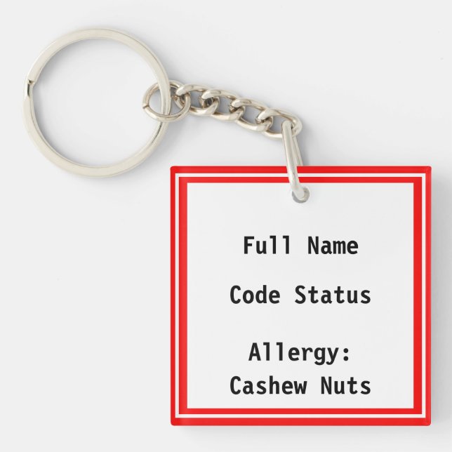 EMERGENCY Contact Information Keychain Bag Tag (Front)