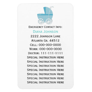 Emergency Contact Magnet: Blue Baby Carriage Magnet