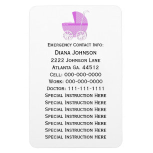 Emergency Contact Magnet: Pink Baby Carriage Magnet