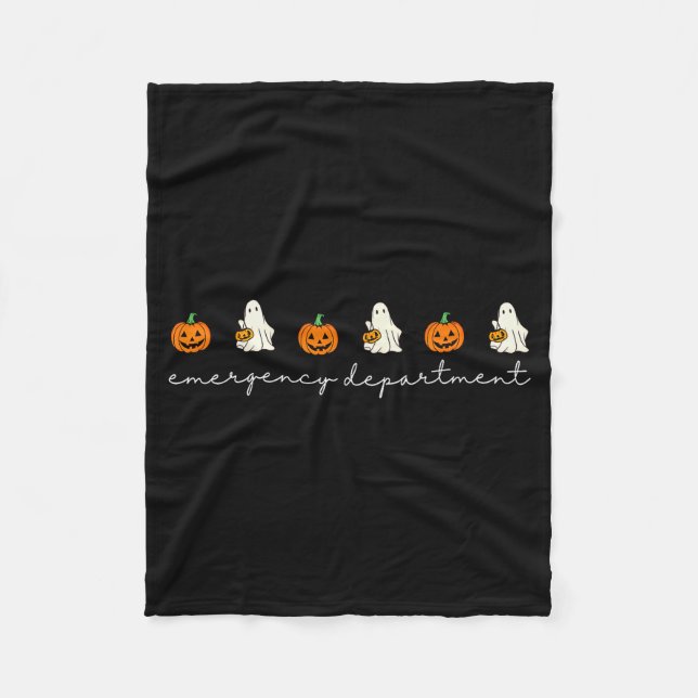 Emergency Department Ghost Pumpkin Halloween Medic Fleece Blanket (Front)
