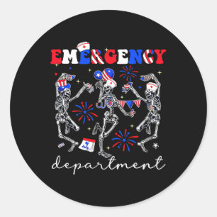 Emergency Department Skeleton 4th Of July Usa Er E Classic Round Sticker
