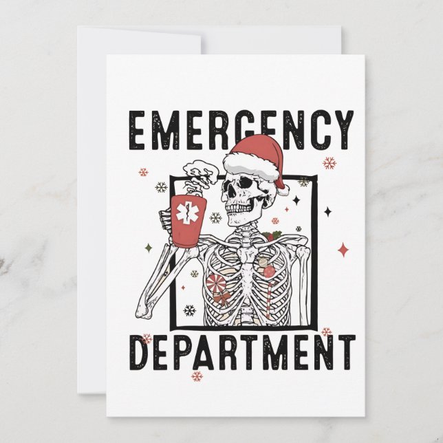 Emergency Department Skeleton Nursing Coffee Lover Holiday Card (Front)