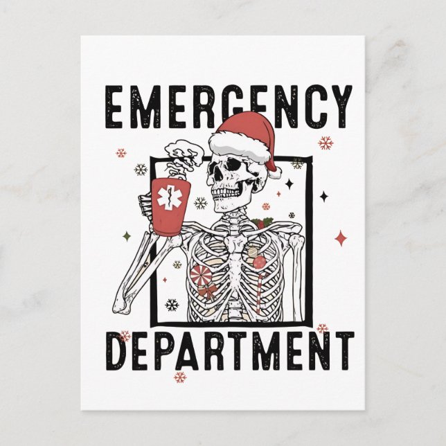 Emergency Department Skeleton Nursing Coffee Lover Holiday Postcard (Front)
