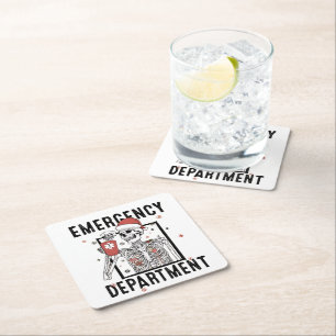 Emergency Department Skeleton Nursing Coffee Lover Square Paper Coaster