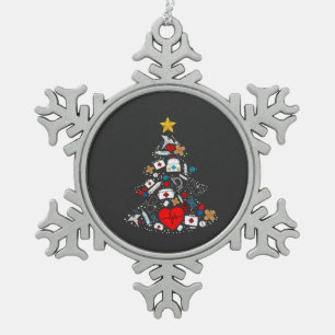 Emergency Department Xmas Tree Nurse Snowflake Pewter Christmas Ornament