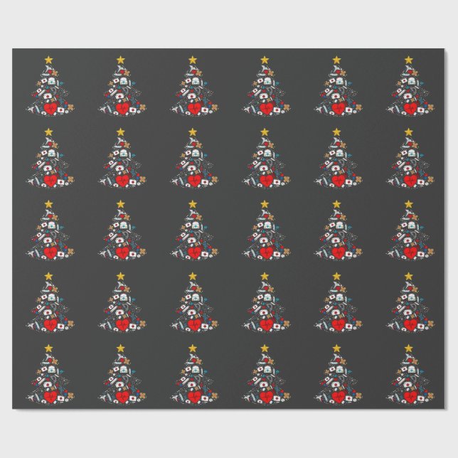 Emergency Department Xmas Tree Nurse Wrapping Paper (Flat)