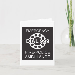 Emergency Dial 999 Sign Fire Police Ambulance  Card