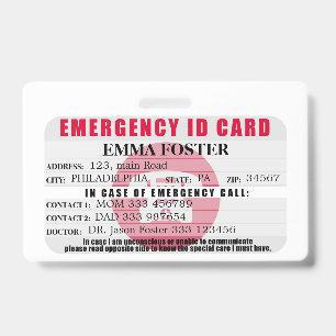 Emergency ID Medical Card Badge