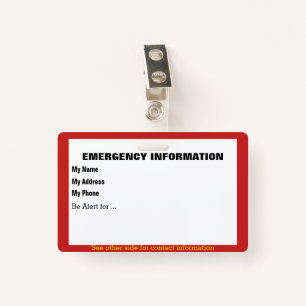 Emergency Information Card ID Badge