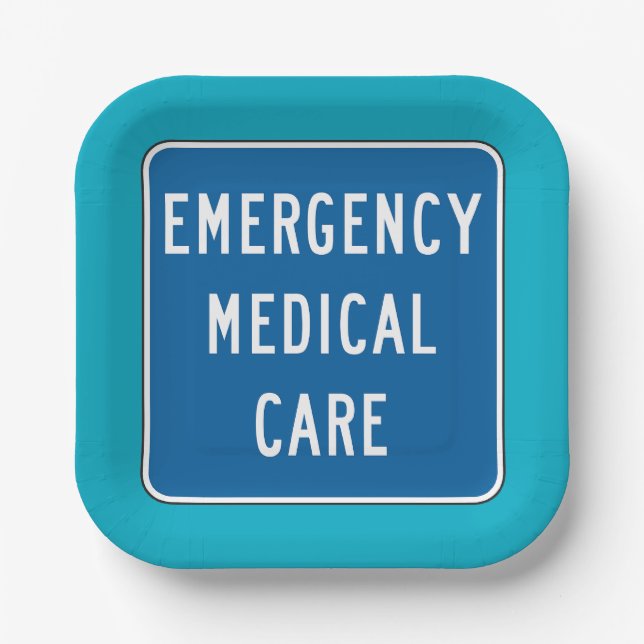 Emergency Medical Care Road Sign Paper Plate (Front)