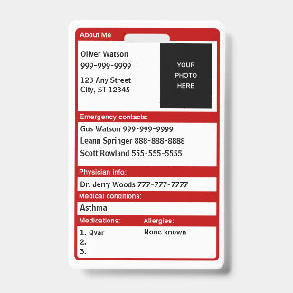 Emergency Medical ID Card Badge
