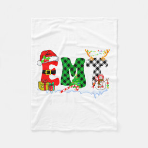 Emergency Medical Technician Christmas Lights Red Fleece Blanket