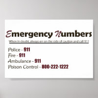 Emergency numbers poster