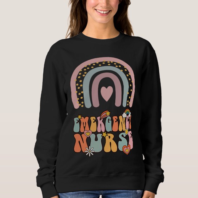 Emergency Nurse Groovy Retro Vintage Rainbow Cute  Sweatshirt (Front)