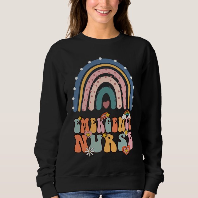 Emergency Nurse Groovy Retro Vintage Rainbow Cute  Sweatshirt (Front)