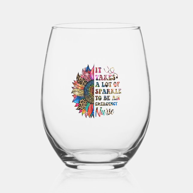 Emergency Nurse SPARKLE Stemless Wine Glass (Front)