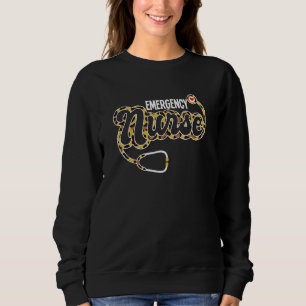 Emergency Nurse Stethoscope Heart Leopard Print RN Sweatshirt