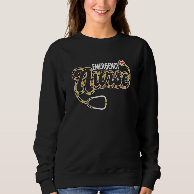 Emergency Nurse Stethoscope Heart Leopard Print RN Sweatshirt (Front)