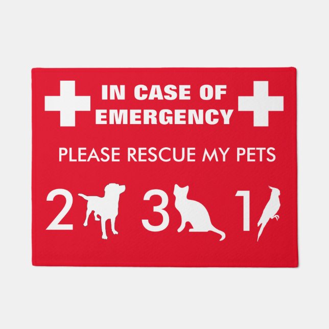 Emergency Pet Rescue Sign - Customisable Door Mat (Front)