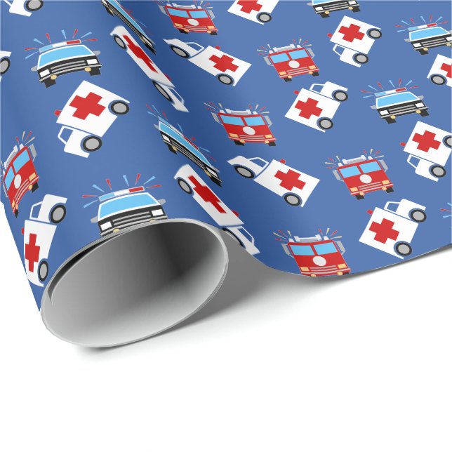 Emergency Vehicle | Fire | Police | EMT Wrapping Paper (Roll Corner)