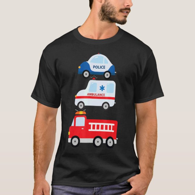 Emergency Vehicles Fire Truck Police Car Ambulance T-Shirt (Front)