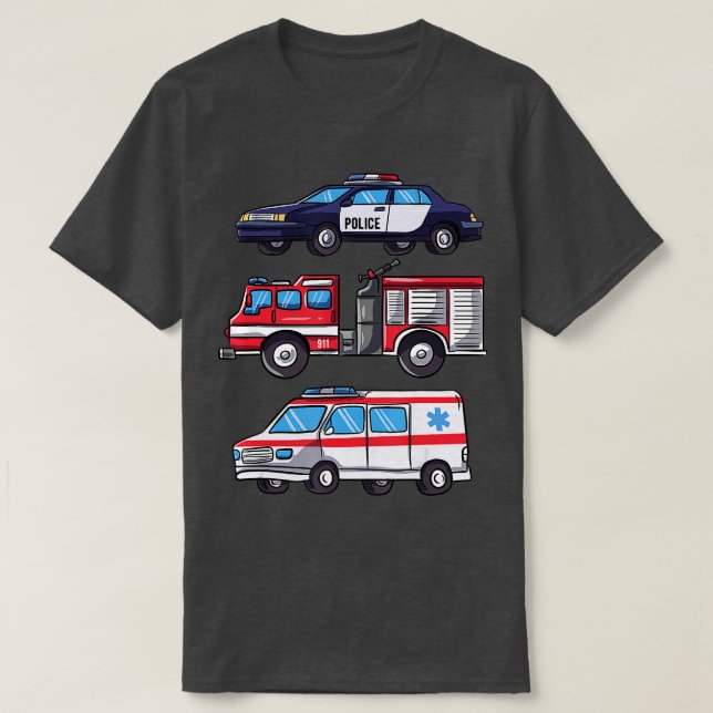 Emergency Vehicles Gift for Boys Police  Fire Truc T-Shirt (Design Front)