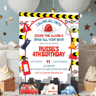 Emergency Vehicles kid's birthday invitation