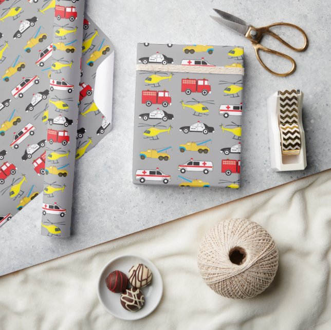 Emergency Vehicles Transportation Wrapping Paper (Crafts)