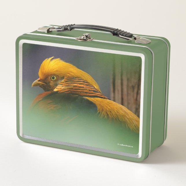Emerging from the Green: Golden Pheasant Metal Lunch Box (Front)