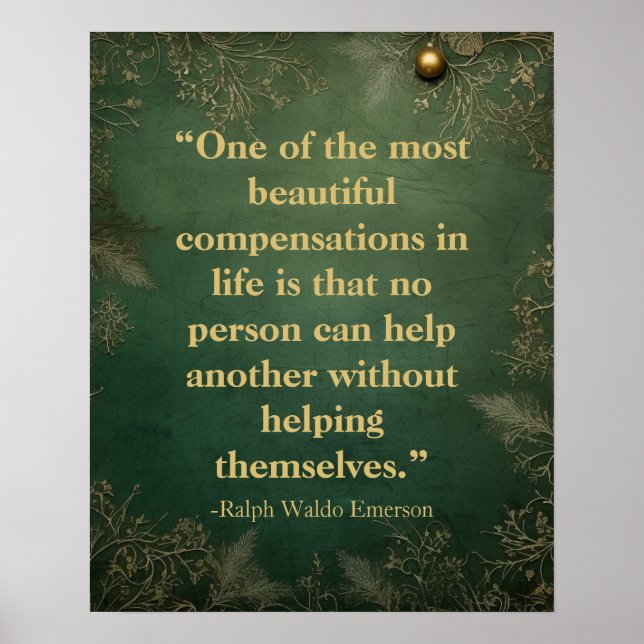 Emerson Helping Quote | Vintage Green Poster (Front)