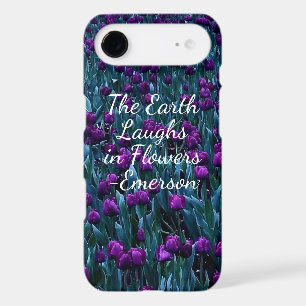 Emerson quote in purple tulip flower garden