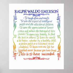 Emerson quote-Success, rainbow Poster