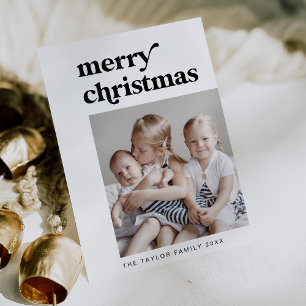 EMERY Black Retro Family Vintage Photo Christmas Holiday Card
