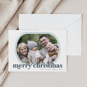 EMERY Blue Family Photo Simple Merry Christmas Holiday Card