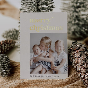 EMERY Gold Foil Retro Vintage Photo Christmas Foil Holiday Card